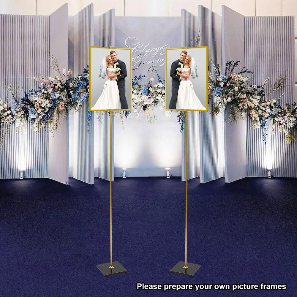 

63" Adjustable Photo Poster Stand Detachable Gold Steel-Stand Luxury Marble Base