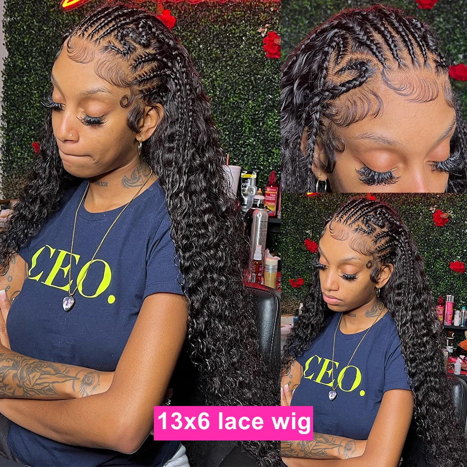 Perruque Lace Front Wig 250% Water Wave Naturelle Bouclée, Cheveux Humains, Prêt à vitation, 13x6, 40 Pouces, pour Femme