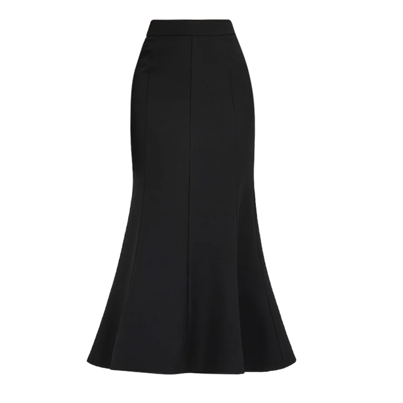 Jesienne spódnice damskie z wysokim stanem w stylu vintage, czarne, kopertowe, typu rybka, nowe, eleganckie, do biura, ołówkowe, w kształcie litery A, syrenie, na rok 2025.