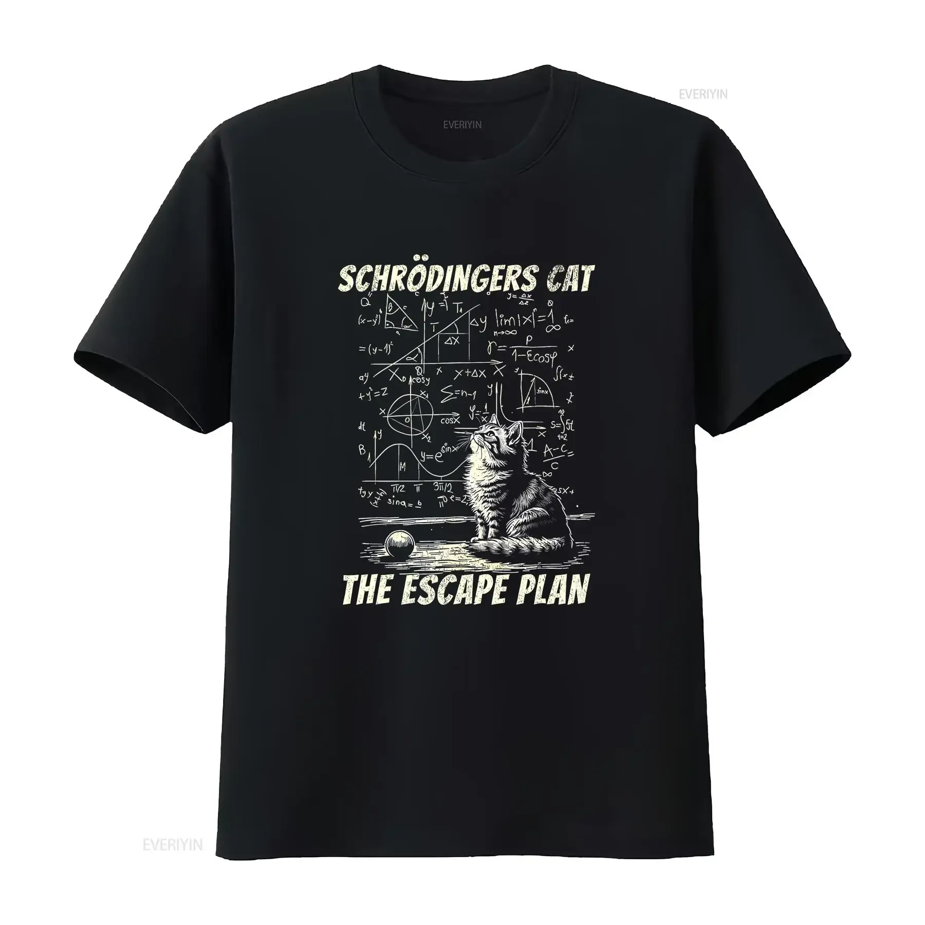 Funny Schrödinger's Cat Escape Plan Science Design T Shirt vintage Washed Versatile Casual Comfortable streetwear Stylish