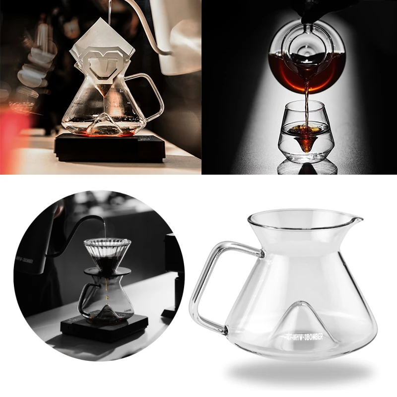 

MHW-3BOMBER Pour Over Coffee Maker 360/600ml High Borosilicate Glass Coffee Dripper Home/Office/Café Brewing Kitchen Accessories