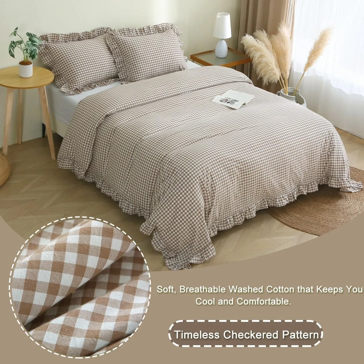 2026 Lace Plaid Quilt Set Light Luxury Bedding Set Wash Skin-Friendly Breathable Duvet Cover for Single Double Ded Juego De Cama