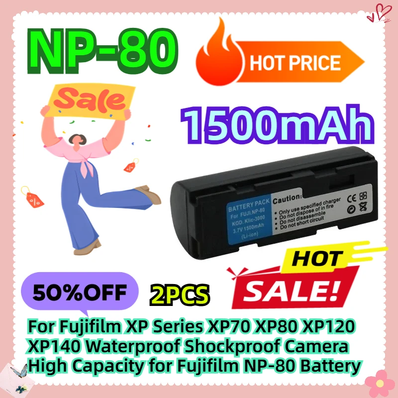 

1500mAh For Fujifilm XP Series XP70 XP80 XP120 XP140 Waterproof Shockproof Camera High Capacity for Fujifilm NP-80 Battery