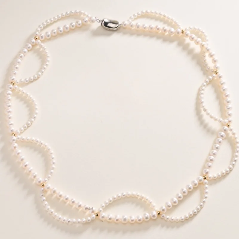 Fine Jewelry Original Design Natural freshwater pearl neckalce double-layer  white pearl fashion wedding gift for women X1045