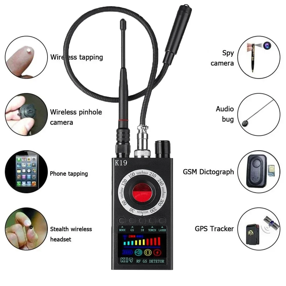 

New K19+ Eavesdropping Hidden Camera Detector RF Wireless Gsm Sound Signal GPS Tracker Cam Detector Bug Finder