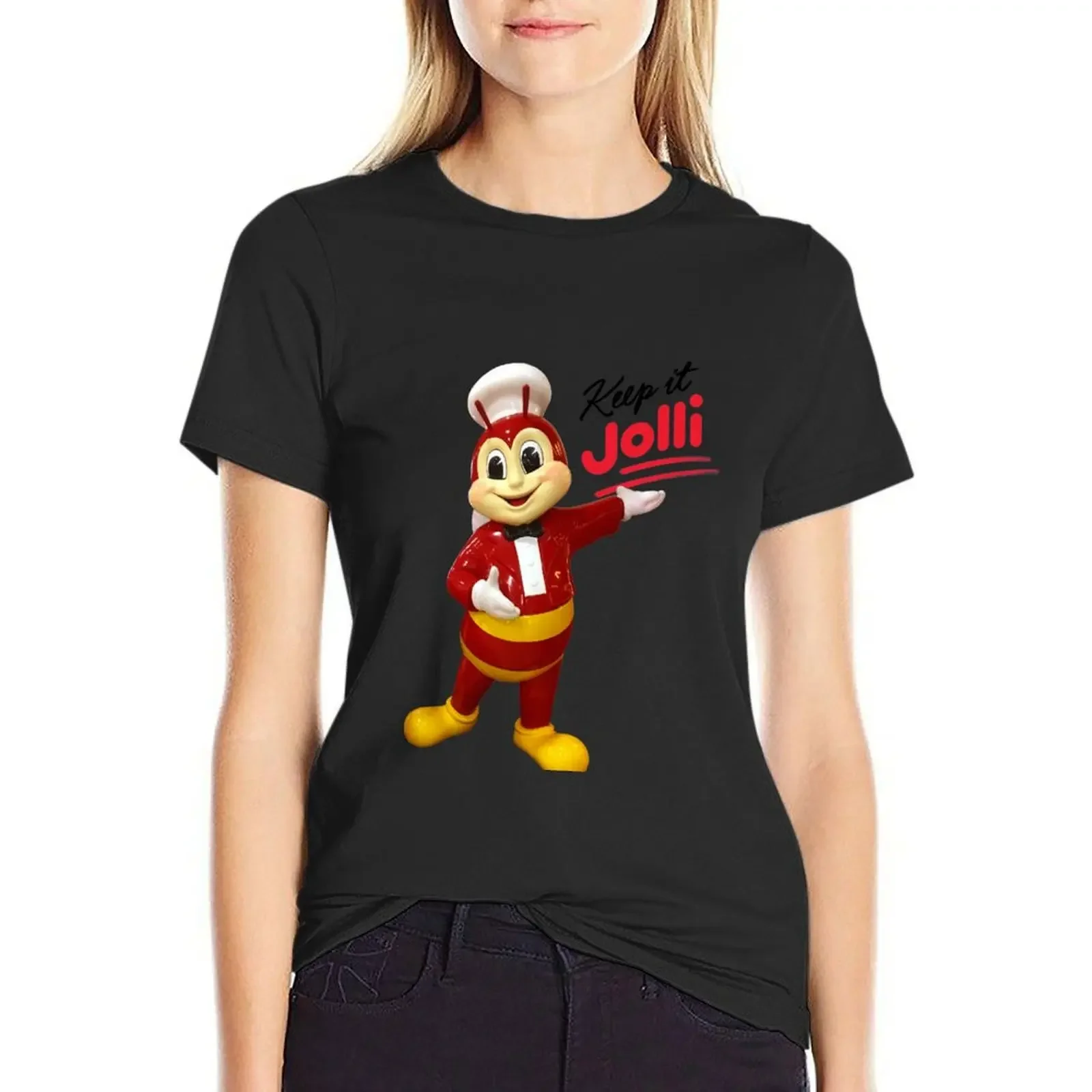 

Jollibee mascot statue: Keep it Jolli T-Shirt plus size tops hippie clothes funny shirts graphic tees Summer Women's clothing