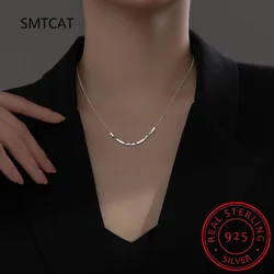 925 Sterling Silver Slide Block Sparkling Necklace Basic Chain Link Simple Fine Jewelry For Women Valentine's Day Gift