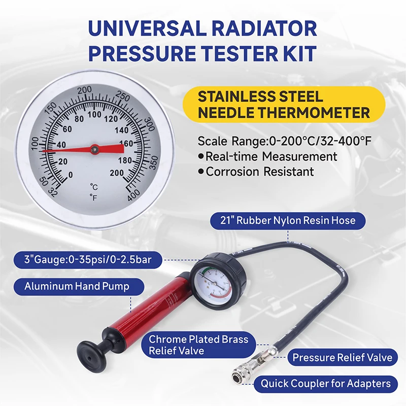 Kit Tester tekanan Radiator Universal, 34 buah, kit Tester tekanan pendingin, alat isi ulang pendingin untuk mobil truk otomotif