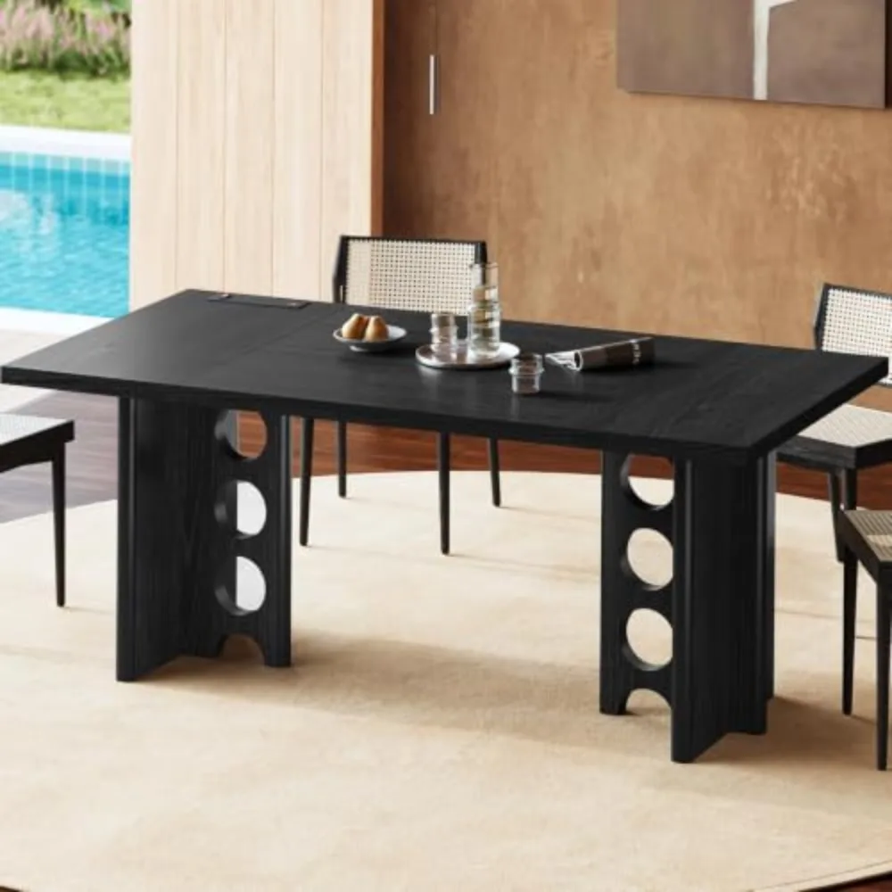 Dining Table for 4 People, Rectangle Kitchen Table with Elegant Design Legs, Modern Dining Room Tables for Small Space