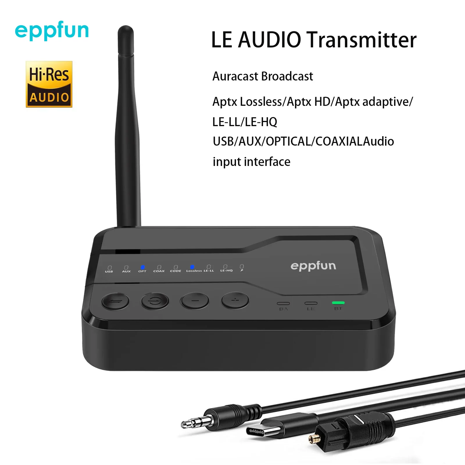 Auracast LE Audio Transmitter LC3 Lossless Bluetooth 5.4 Audio Transmitter Low Latency Type-C Wireless Stereo Adapter