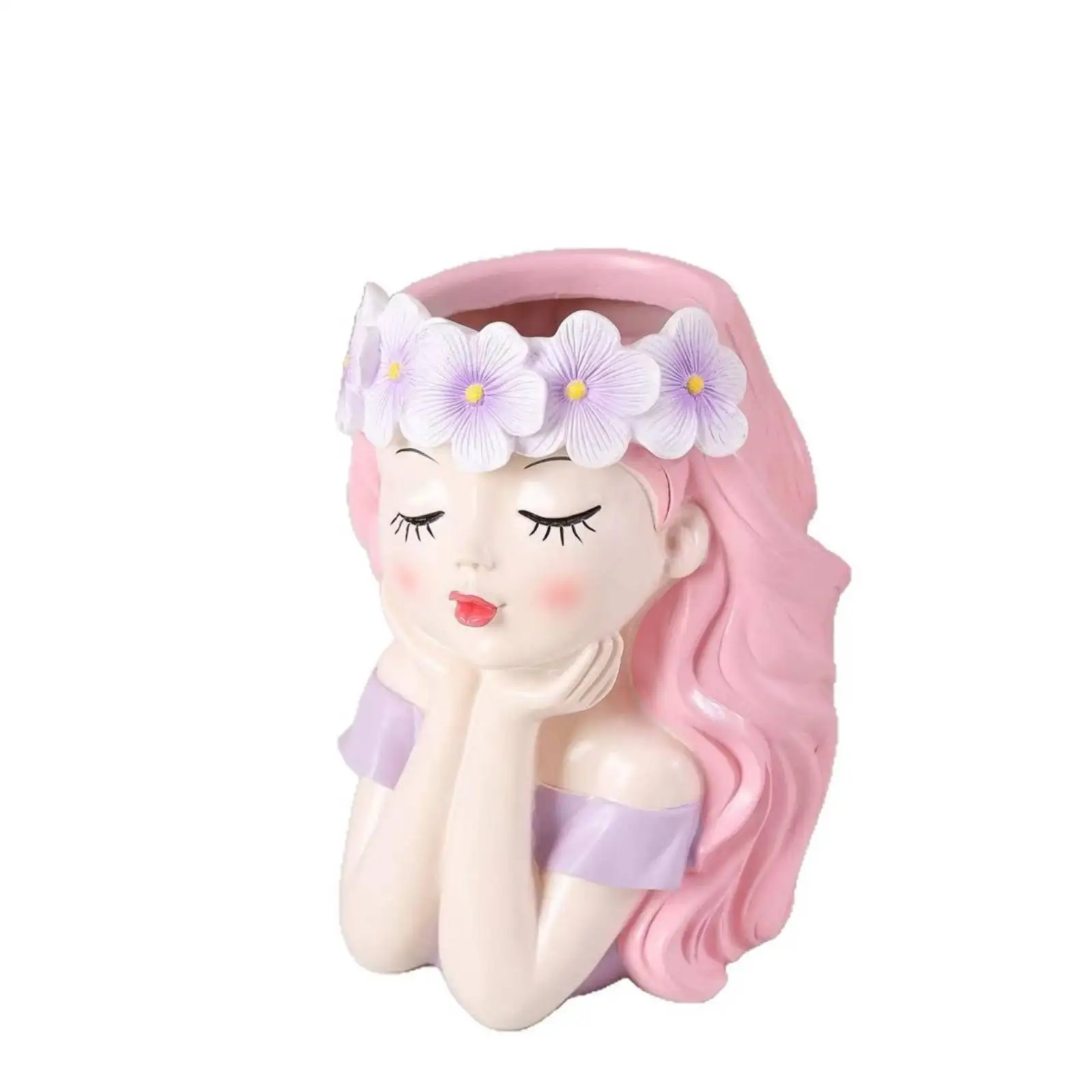 Girl Flowerpot Roseate Hair Girl Face Planter Lavender Outfit for Desktop
