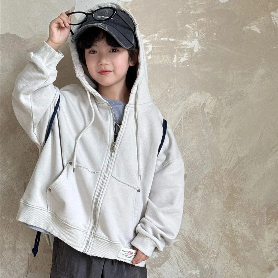 

2025 Children's Clothing Autumn Children's Hooded Sweater Jacket Retro Sports Jacket