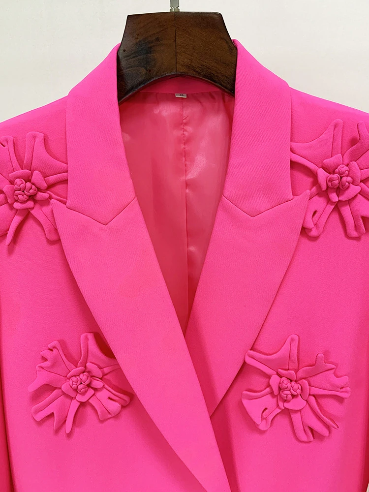 TWOTWINSTYLE Temperament Loose Coats For Women Notched Long Sleeve Double Breasted Patchwork Appliques Solid Blazers Female 2023