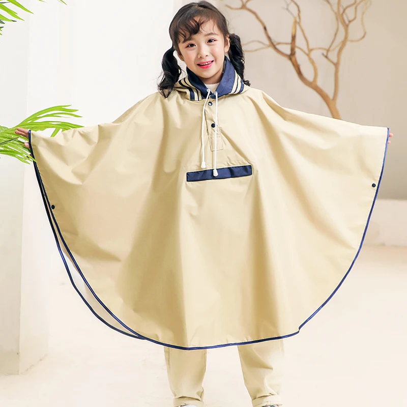Korean Style Child Rain Poncho with Bag Waterproof Raincoat for Kids Girls Students Raincoat with Space for Schoolbag