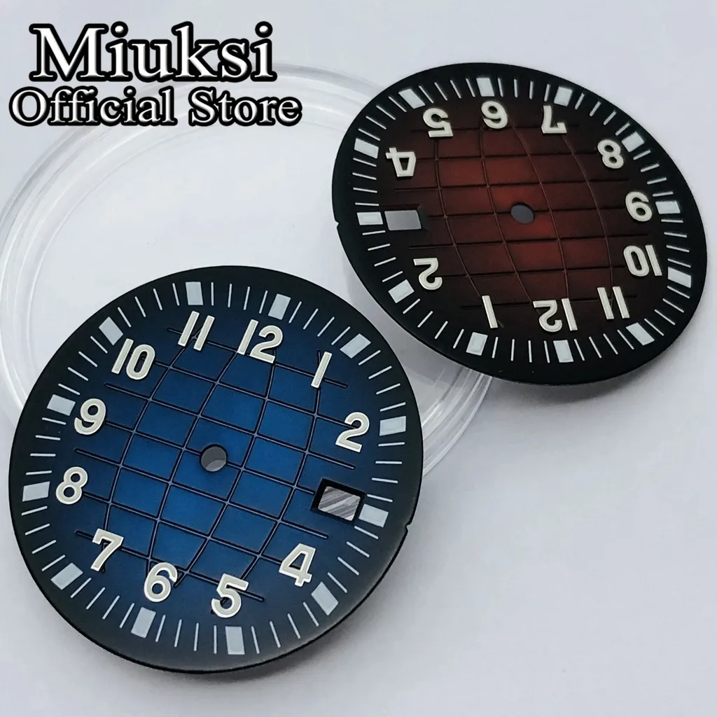 Miuksi 33mm black blue green brown gray watch dial luminous dial fit NH35 movement