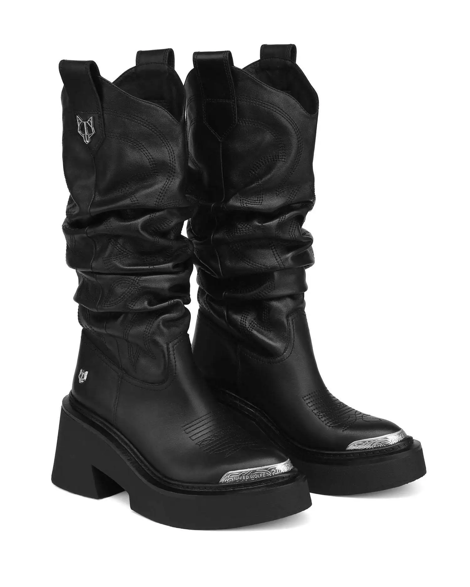 Motorcycle Botas Largas Mujer Metal Animal Buckle Mid Calf Botines Metal Toe Increase Biker Knight Boots Designer Tacones Punk