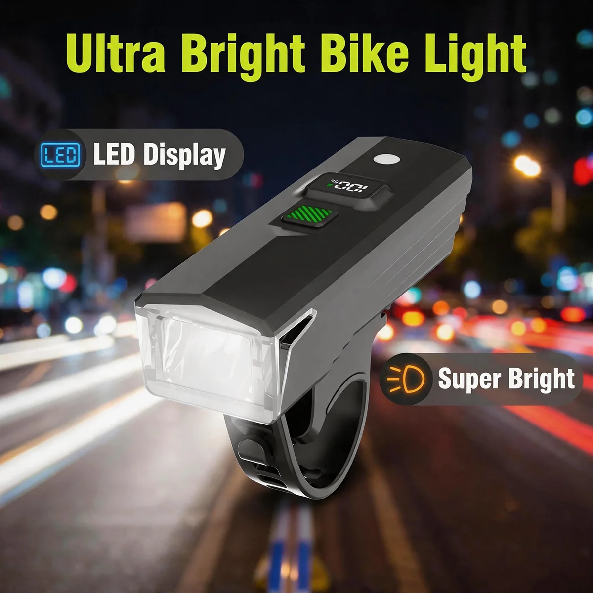 Bike Light USB Rechargeable Digital Display MTB Front Lamp Headlight Flashlight Bicycle Lighting Flashlight LED Bike Accessories