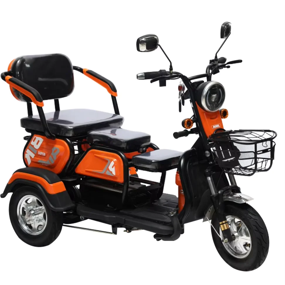 Fashion Electric Tricycle Scooter 60V 800W Dual Seat 3 Wheel with LED Light & Rearview Mirror Lead-acid Battery 50-200KM Range