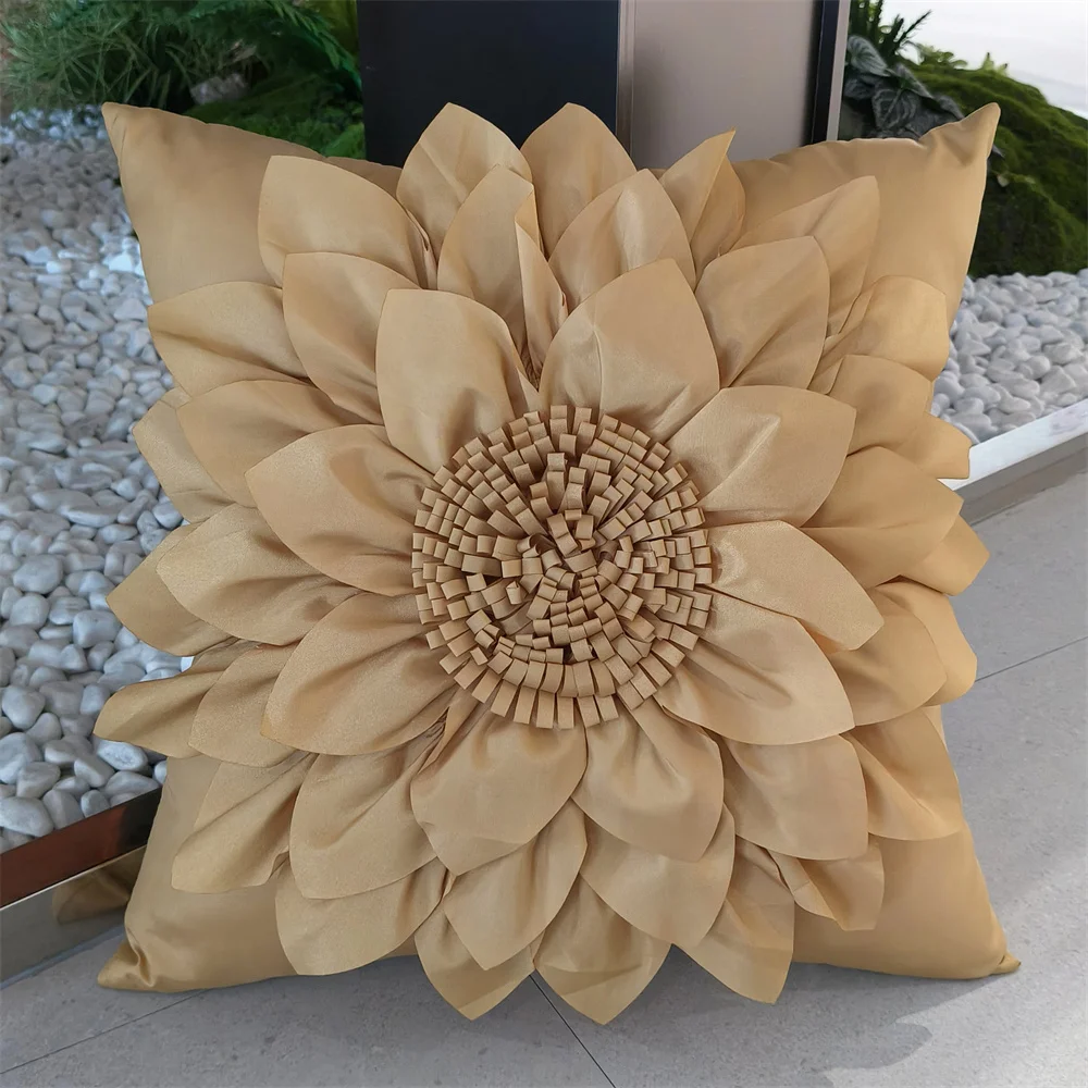 

Gold Decorative Cushion Covers For Sofa 3D Sunflower Pillow Cover Luxury Handmade Bed Couch Bohemia Golden Pillow Case