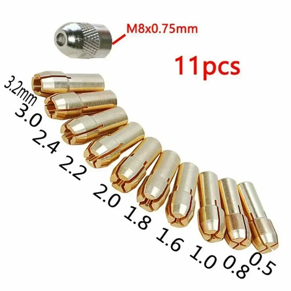 11Pcs 0.5-3.2mm Mini Drill Chuck Electric Drill Motor Shaft Fixture Brass Collet Copper Cap Axis Drill Collets