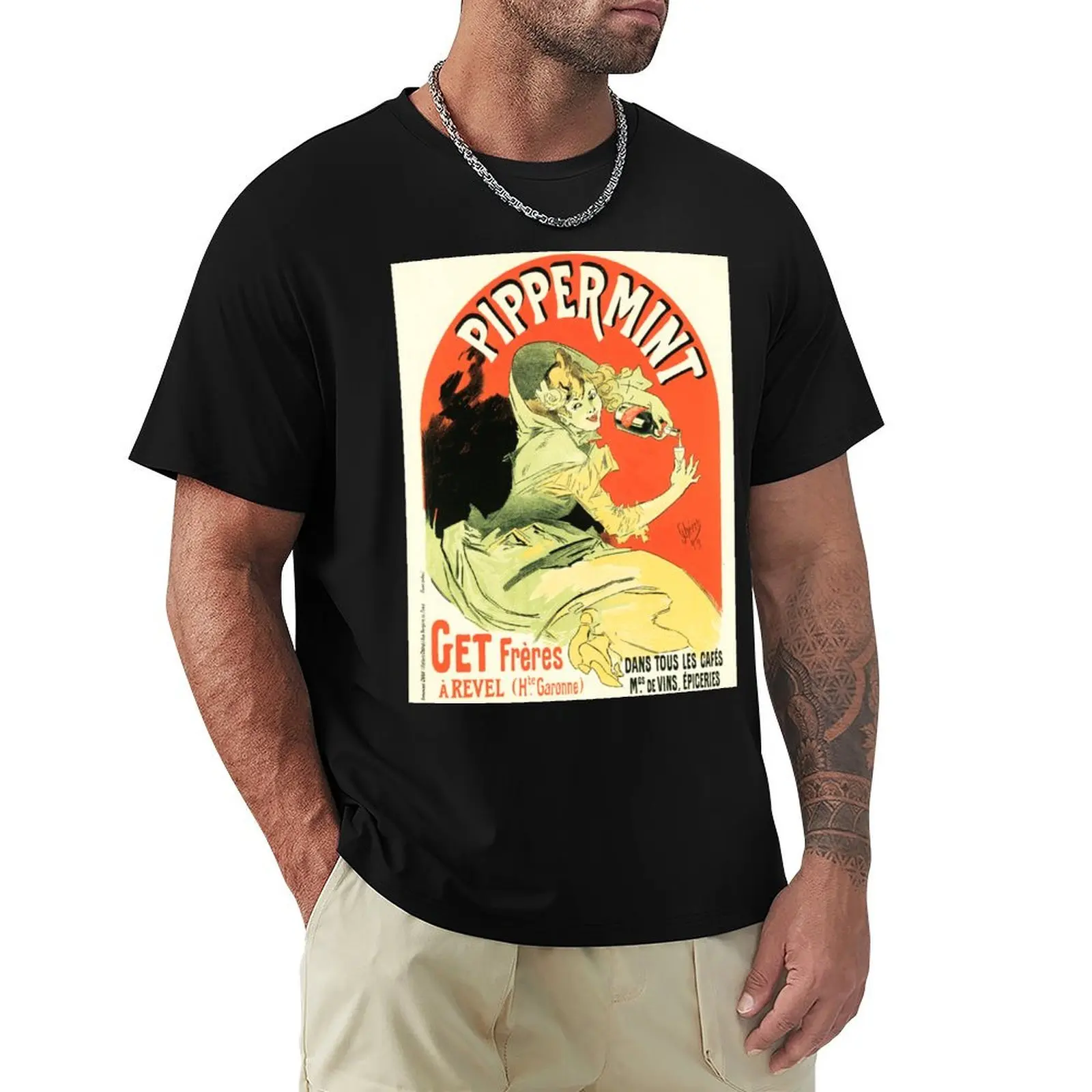 

PIPPERMINT Mint Liqueur Aperitif Alcohol Beverage Jules Cheret Vintage French T-Shirt Plus Size Summer Short Sleeve T-Shirt