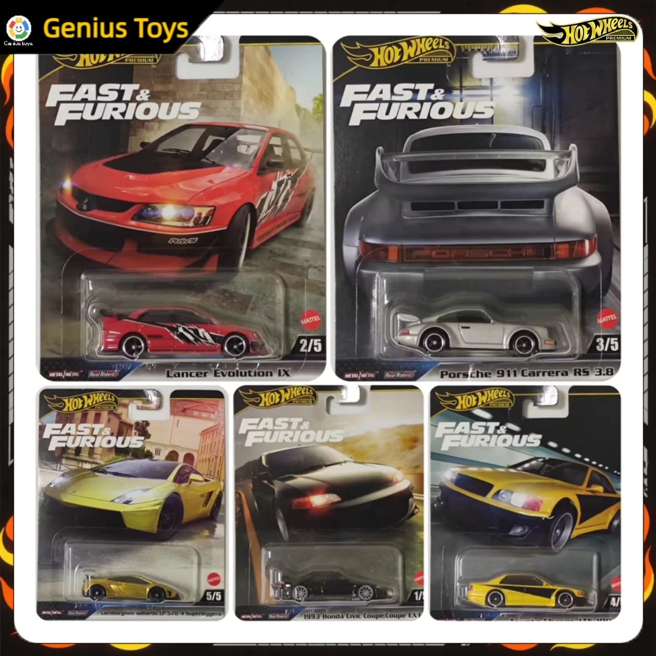 

NEW Hot Wheels Premium Fast & Furious 5PCS Diecast Car Model 1:64Scale Collectible Alloy Vehicles Toyota Porsche 911 Lamborghini