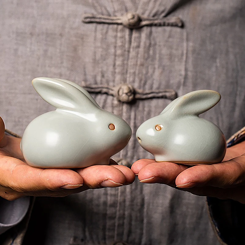 

Ru Kiln Rabbit Tea Pet Ornament Фигурка животного Чайная игра Zen Gongfu Чайные аксессуары Украшение дома