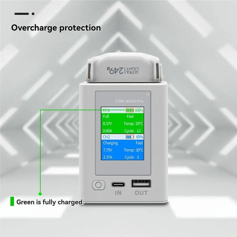 T31C-For DJI Mini 4 Pro/3/Mini 3 Pro 2-Way Charging Butler Intelligent Battery LED Digital Display Charging Hub