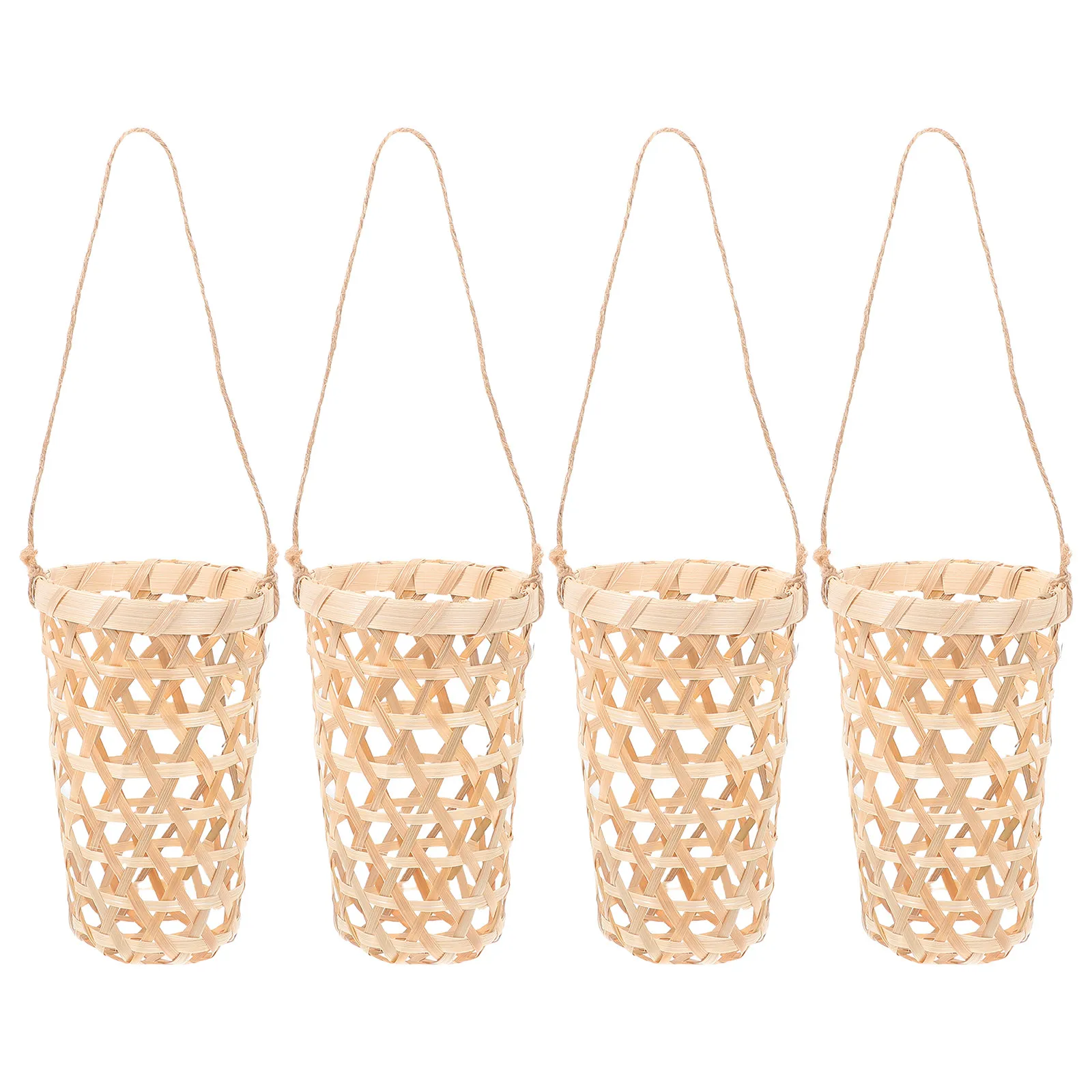 4Pcs Bamboo Wall Hanging Planter Rustic Woven Basket Wall Pocket Vase for Dried Flowers Faux Plants Entryway Porch Living Room