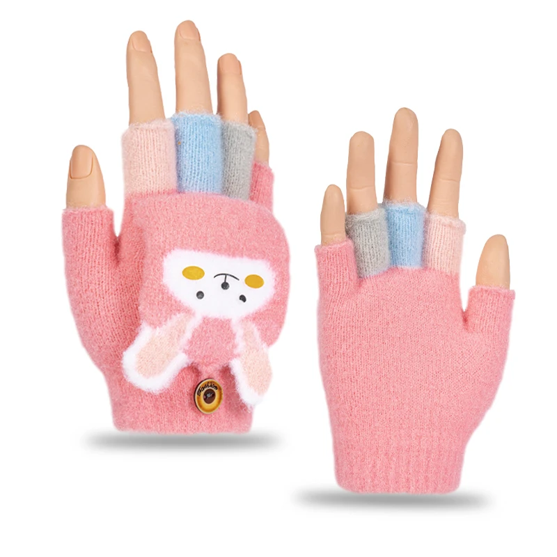 От 2 до 8 летДетские жаккардовые перчатки с раздвоенными пальцами, теплые флисовые и утолщенные флип-перчатки с героями мультфильмов для мальчиков и девочек