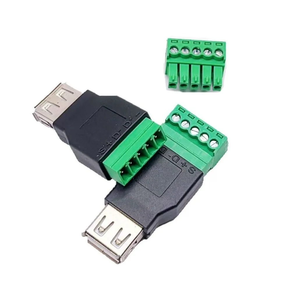 Female USB 2.0 Connector Type A 5 Pin USB Turn Terminal Adapter Connector Jack Shield Screw Terminal USB Jack