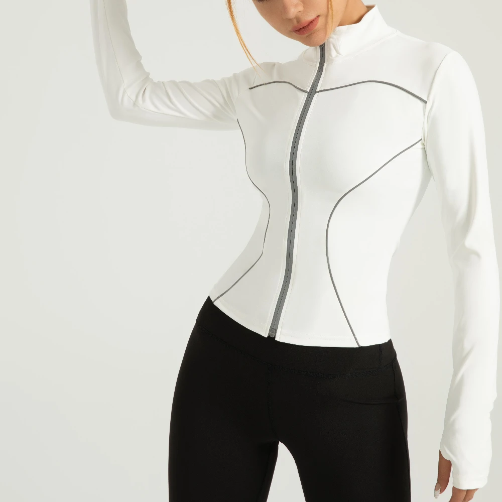 MIML Women's Stand-up Collar Workout Top Slimming Reflective Sports Jacket Night Run Yoga Gym Top 2025 New Womens Clothing