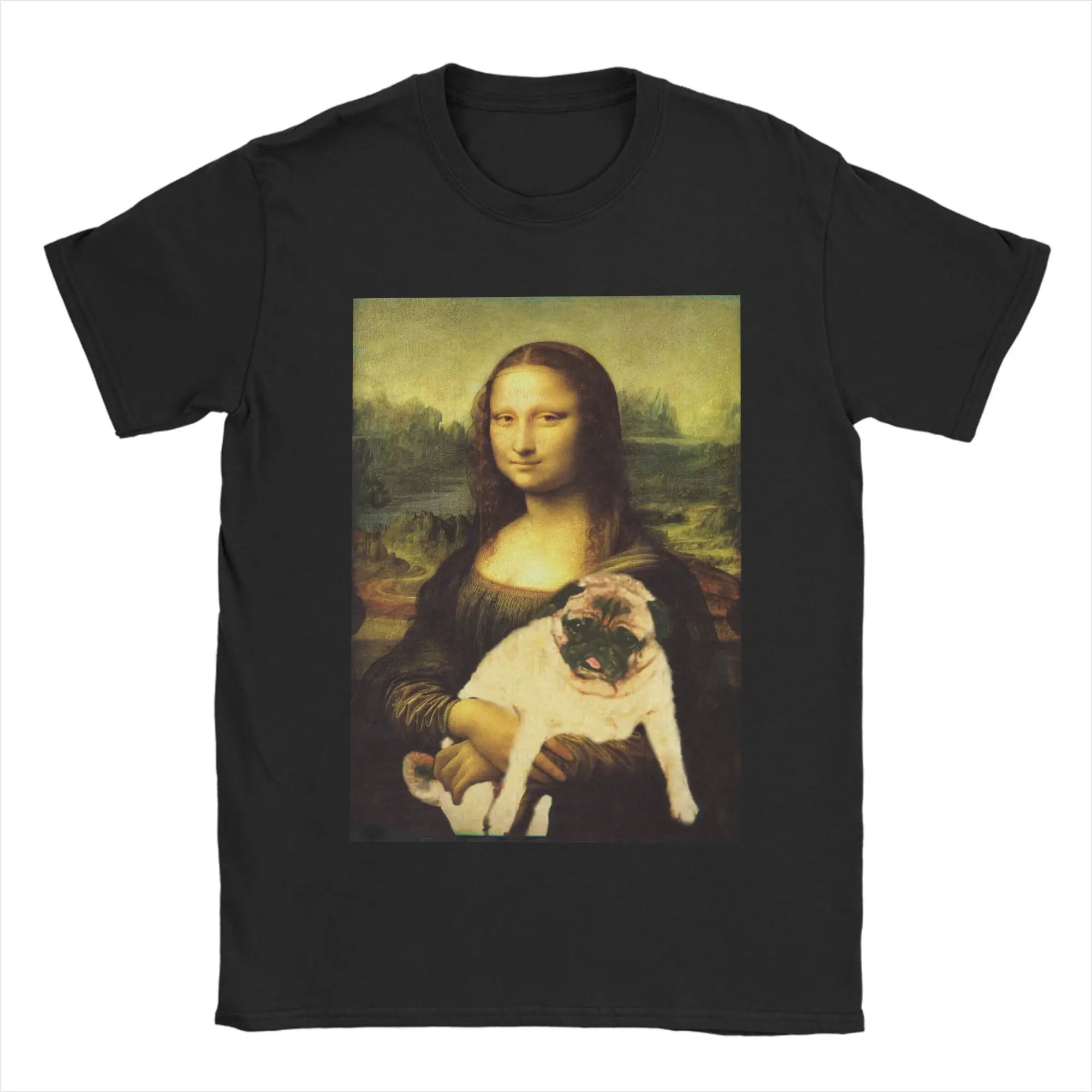 Casual MONA LISA PUG gcz02lz3czr T-Shirt Men O Neck 100% Cotton T Shirt  Short Sleeve Tees Gift Idea Clothes