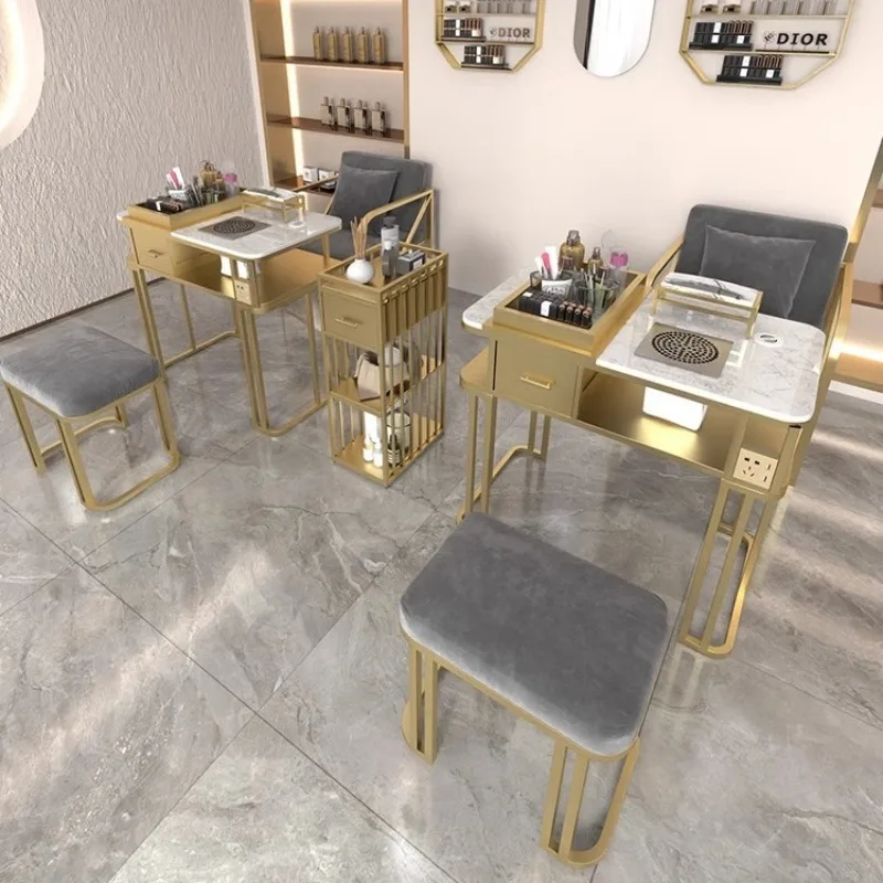 New Fashion Wrought Iron Manicure Table Storage Drawers Single Double Seat Manicure Table Desk Nail Station Table Nail Desk