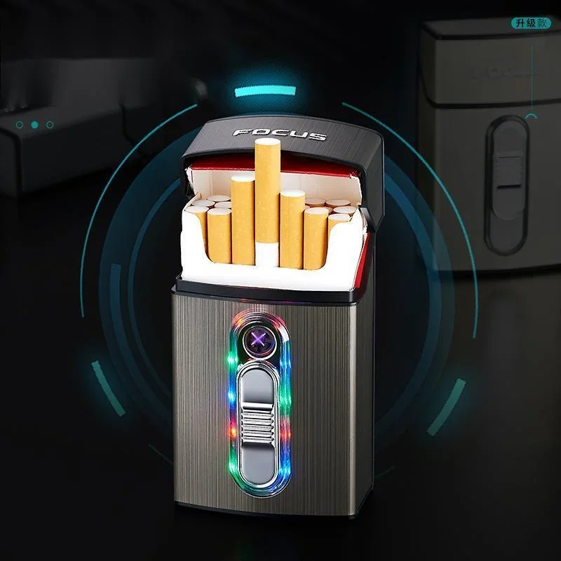 Electronic Cigarette Case Tungsten Lighter Plasma Arc Lighter USB Rechargeable Anti-pressure Cigarette Case Gift for Smokers
