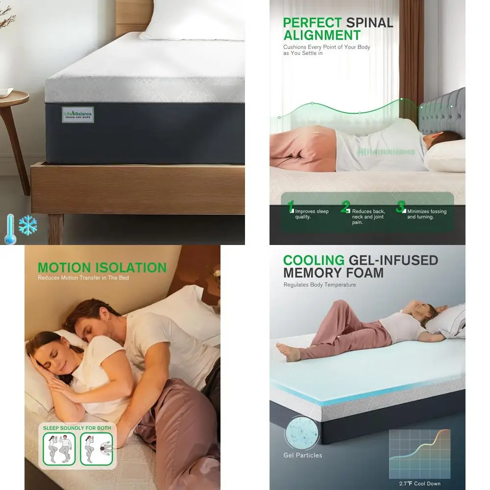 

Queen Size 10 Inch Cooling Gel Memory Foam Mattress - Life Balance, Made in USA, CertiPUR-US Certified Mattress in a Box
