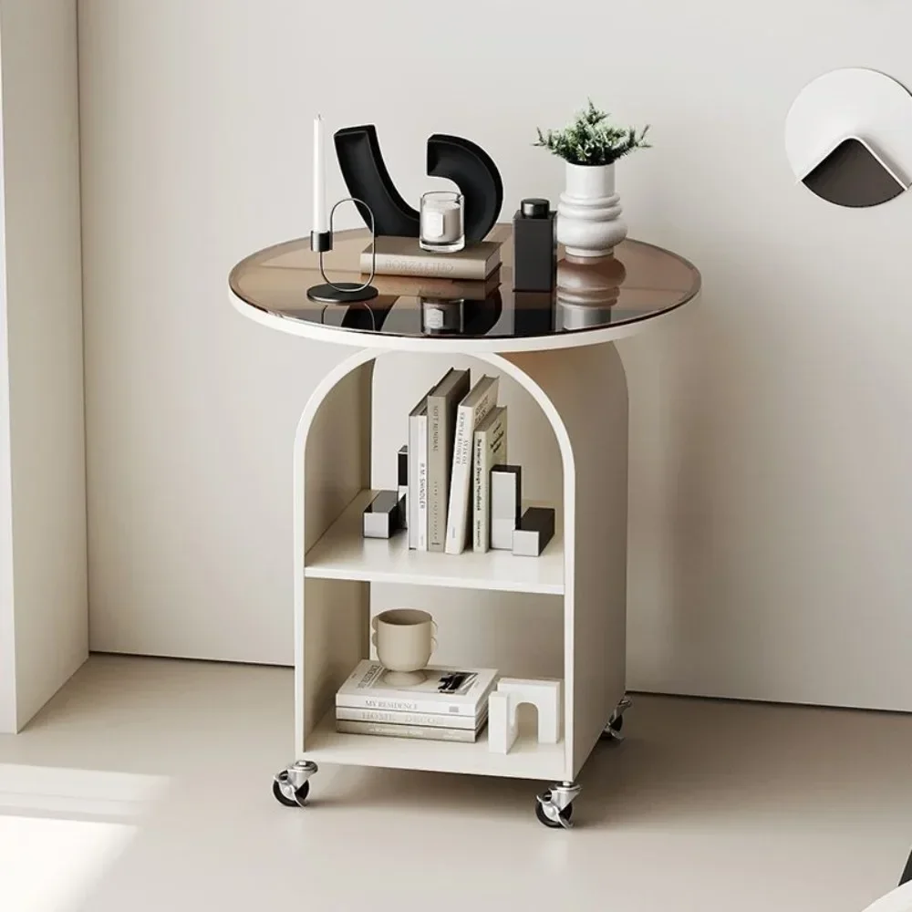 

*q Circular Bedside Table Glass Storage Cabinet Simple and Modern Tea Table Tempered A Living Room Sofa Small Side Table#