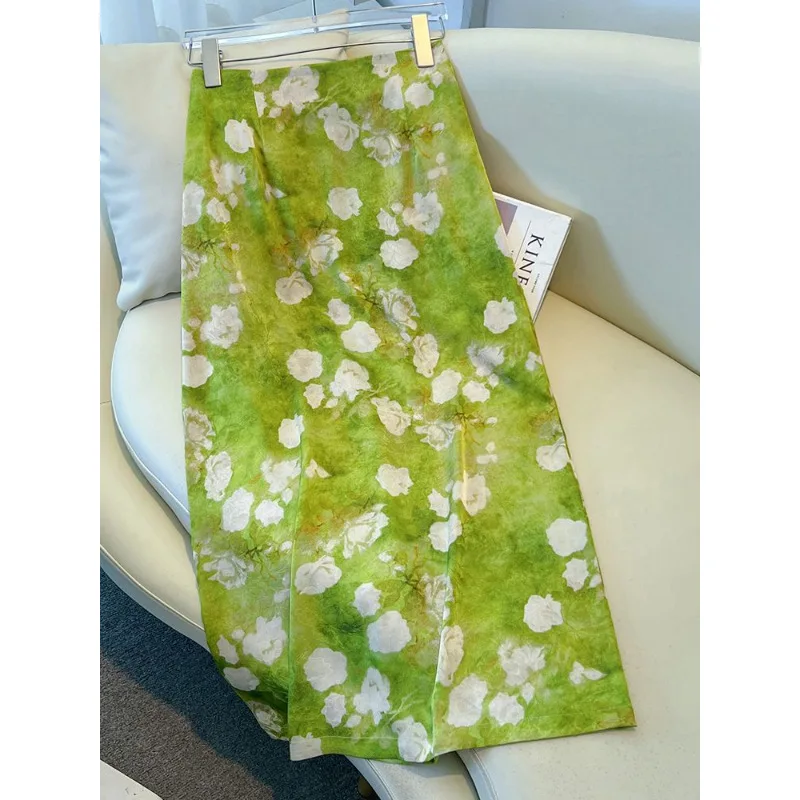 Printed Skirts for Women Summer Thin New High Waist Floral Mid Length Straight Hip Skirt