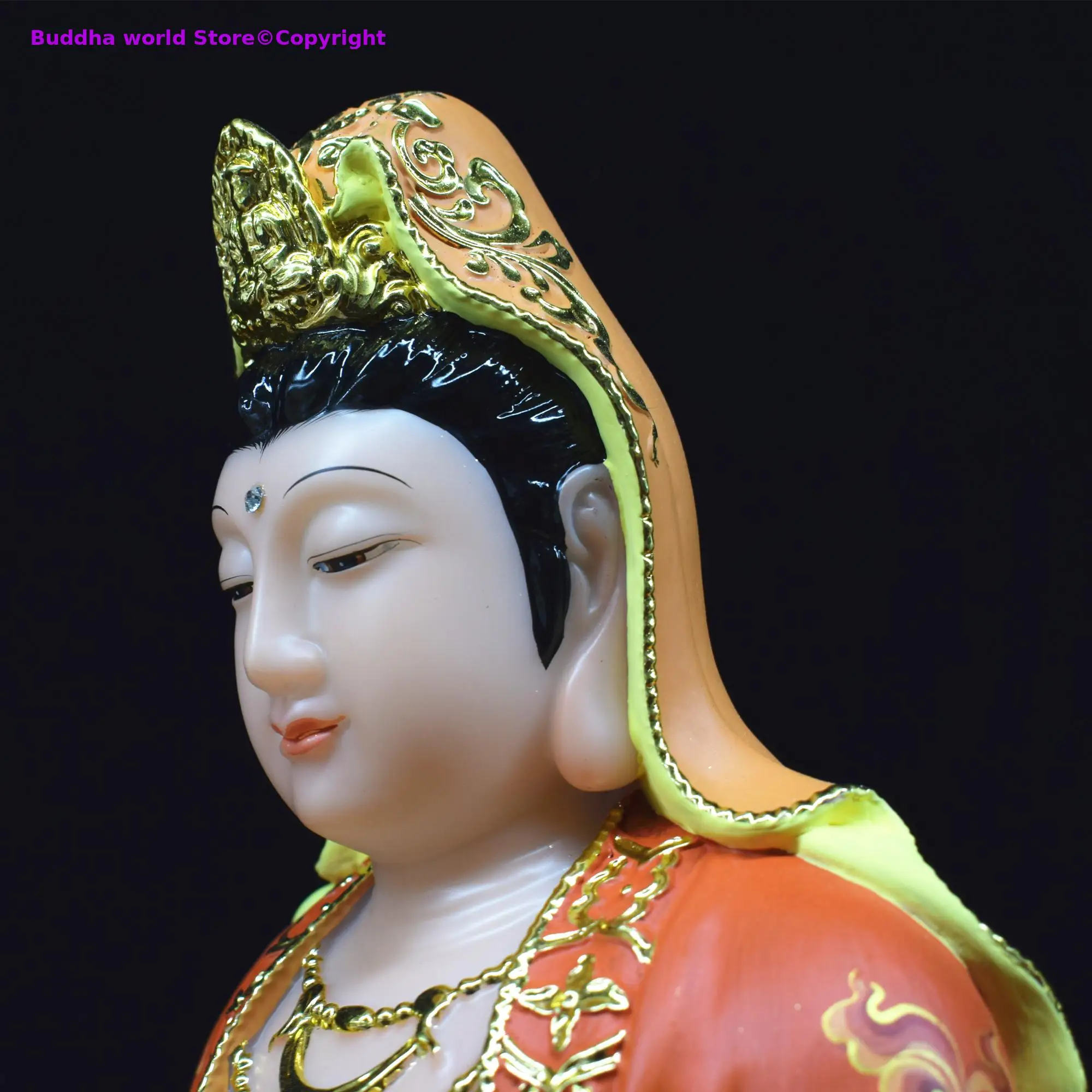 High-grade TOP Buddha statue Home store company Shrine FAMILY bless safe Painted Guanyin PUSA Buddha jade gilding Sculpture