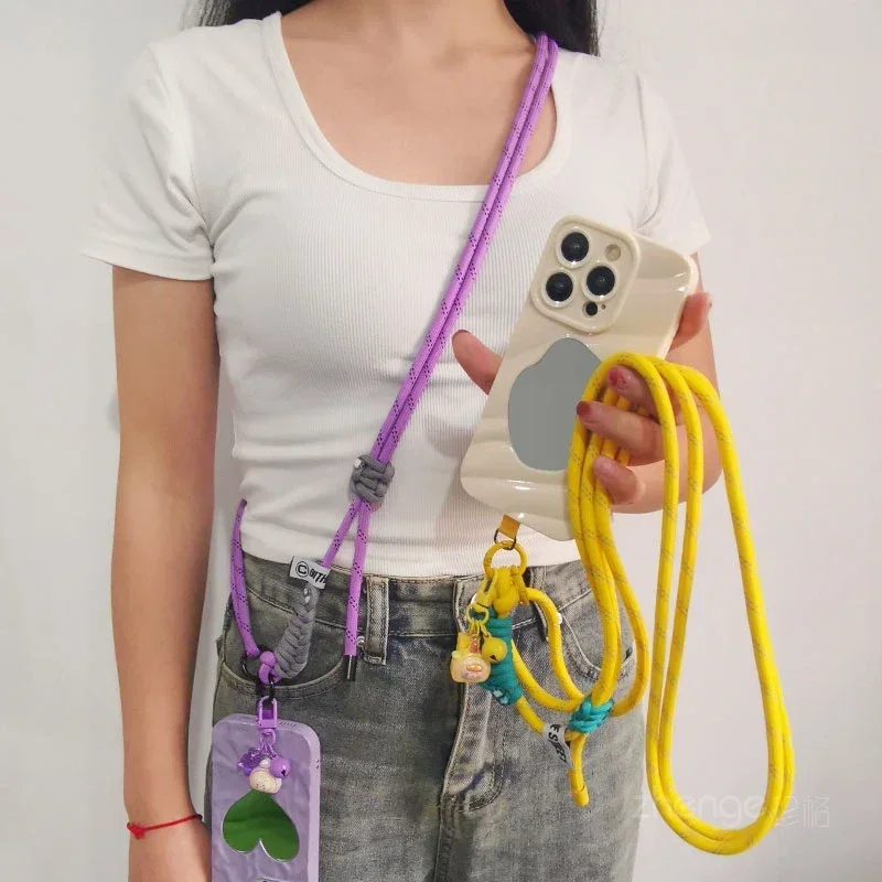 

Плетеная веревка через плечо с регулировкой узла, подвесная веревка для путешествий на открытом воздухе, шея и задняя веревка, зажим, мультяшный подвесной колокольчик
