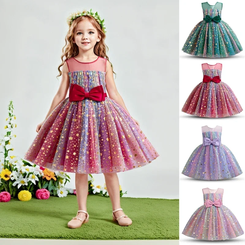 Girls Rainbow Unicorn Princess Dress Tutu Prom Gown for Kids 3-8Y Children Clothes Weddling Evening Formal Party Pageant Vestido