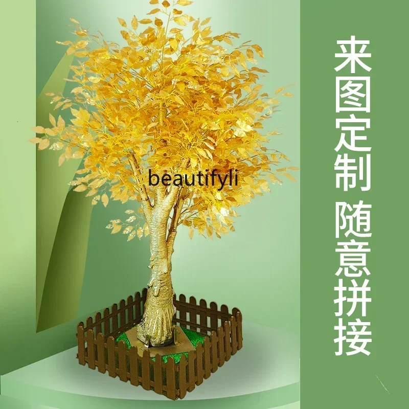 ss7486 Simulation  Banyan Wishing Tree Golden Tree New Year Money   Fake  Simulation Gold Gold   Hall Mall Pachira