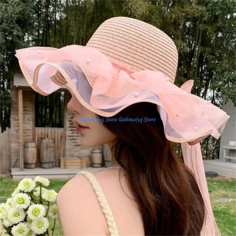 573B Multiuse Wide Brimmed Straw Hat Sunproof Hat For Women Girl Various Occasion