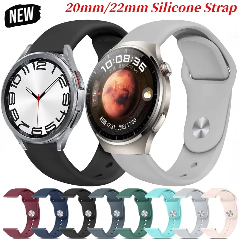 20/22mm Silicone Strap for Samsung Galaxy Watch 7 6 5 4 40mm 44mm Amazfit Active 2 Bracelet Huawei Watch 5 GT4-5-5pro 46mm Band
