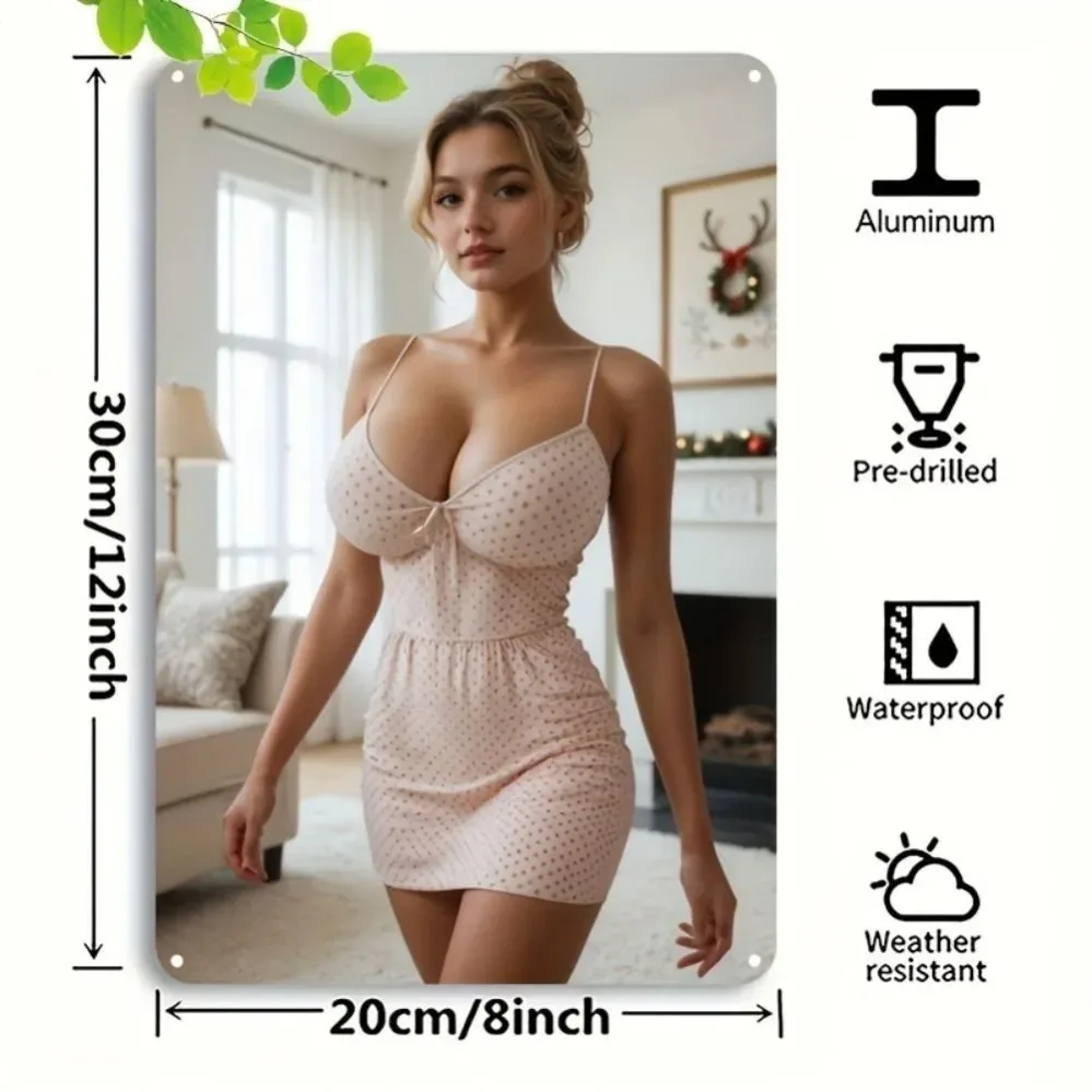 1PC 2D  Woman Metal Tin Sign Vintage Girl Poster Aluminum Wall Art for Bar Garage Man Cave Home Decor