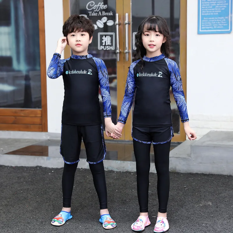 Kids Rash Guard Set UPF50+ Sun Protection Long Sleeve Swimsuit Boys Girls Split Swimwear Quick Dry Surfing Diving Suit