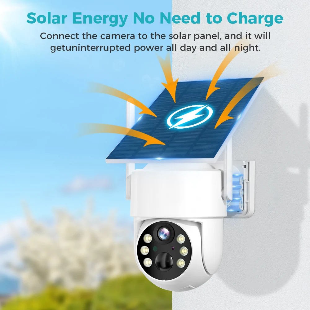 SOVMIKU 4G Solar Camera 4MP PIR Human Detection Video Surveillance With Solar Panel PTZ Battery Camera 8000mAh Long Time Standby