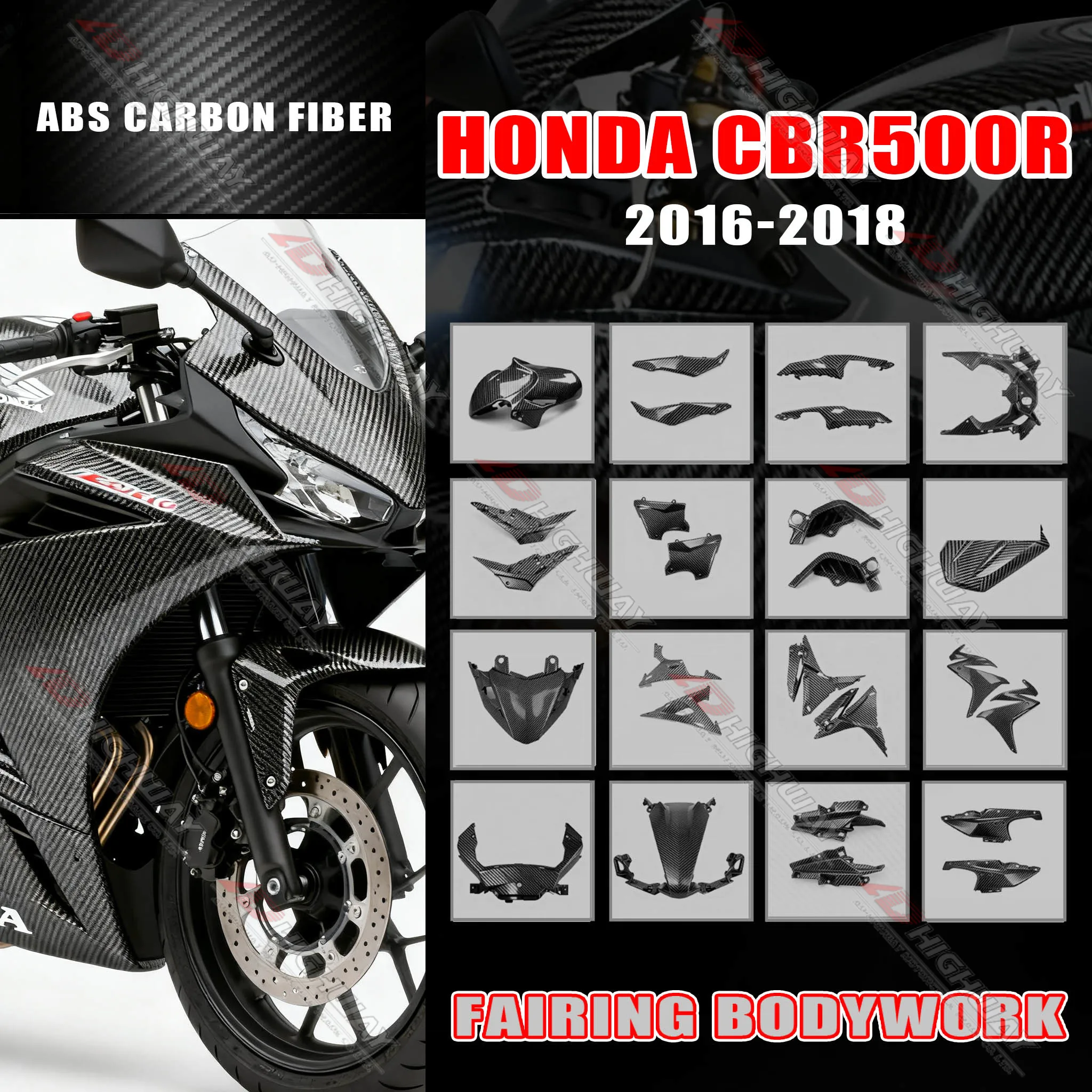 

ABS Carbon Fiber Pattern Fairing Kits For Honda CBR500R 2016 2017 2018 Motorcycle Fender Frame Cover Fuel Tank Side Panel