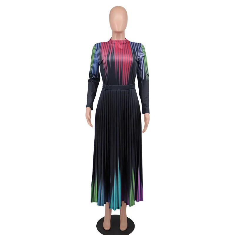 Tre sorelle nuovi arrivi moda autunnale per il tempo libero pendolarismo vacanza ballo di fine anno abiti da donna stampa o-collo abiti longuette a maniche lunghe