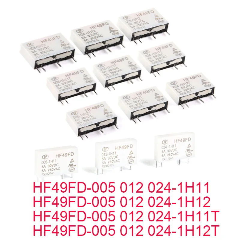 10Pcs/5pcs 100% NEW HF49FD-005-1H11 HF49FD-012-1H11T HF49FD-024-1H12T HF49FD-005 012 024 1H11 1H12 5A HF49FD Relay 5V 12V 24V DC